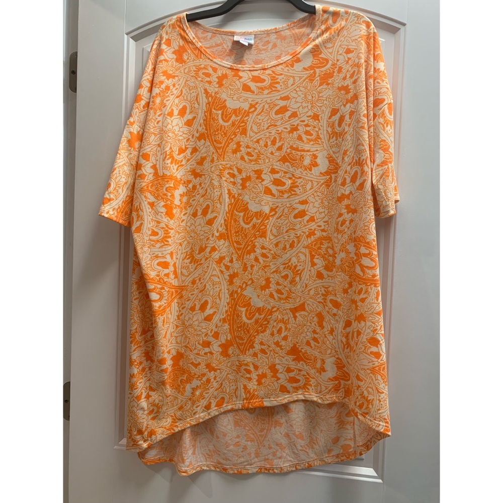 Lularoe Irma Orange and white floral paisley pattern size L